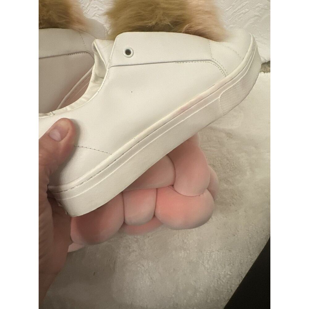 Sam Edelman Leya White Leather Tan Blush Faux Fur Pom Pom Sneaker Shoes Sz 8.5 - Picture 4 of 6